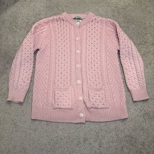 Aran‎ Crafts Ireland Cable Knit Cardigan Sweater Merino Wool Womens Medium Pink